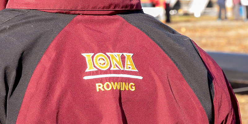 Back of someone wearing Iona Rowing jacket.