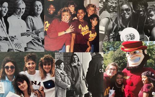 A photo collage celebrating 50 years of women at Iona college.