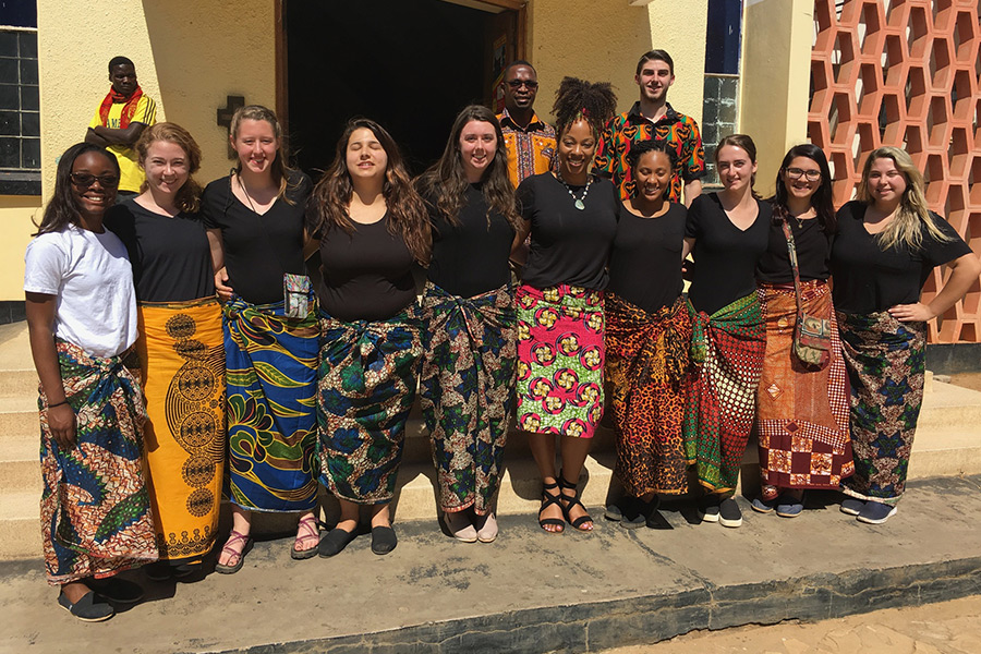 Nadine Cosby with her students in Zambia on a mission trip.