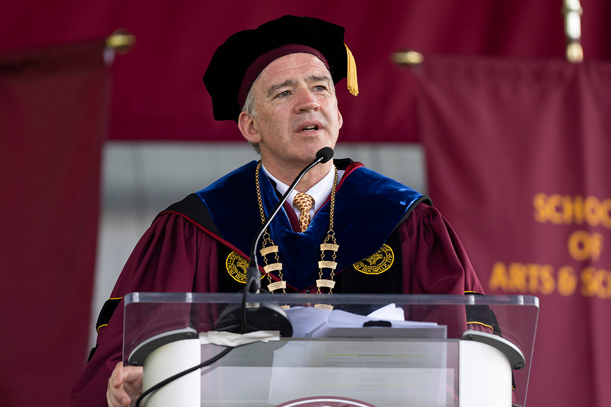President Carey speaking at the 2022 Commencement Ceremonies.