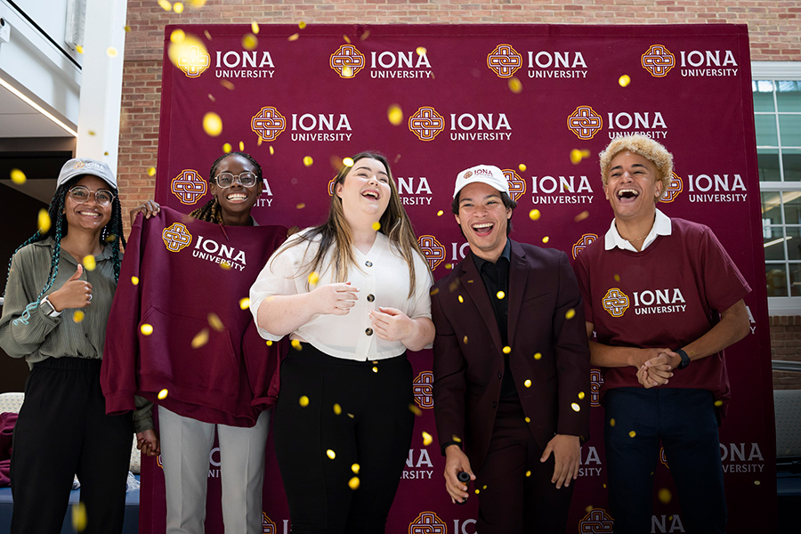 Students at the Iona University unveiling.